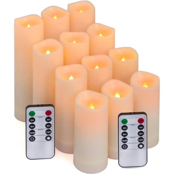 12pcs Flameless LED Candles Battery Operated with 10-Key Remote Timer, Outdoor - Picture 1 of 7